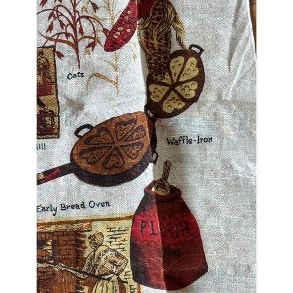 Vintage Kay Dee Pure Linen Tea Towel Peace & Plenty Theme Handprints Design - Picture 2 of 7